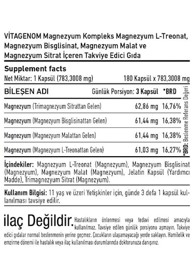 Magnezyum Kompleks 246,77 Mg 180 Kapsül