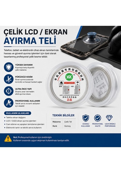 Çelik Lcd/ekran Ayırma Teli 0.06mm - 500 Metre Profesyonel Kesme Teli