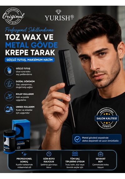 2'li Stil Seti Toz Wax & Metal Gövde Krepe Tarak 001