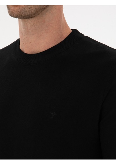 Cacharel Siyah Slim Fit Yün Karışımlı Bisiklet Yaka Triko Kazak
