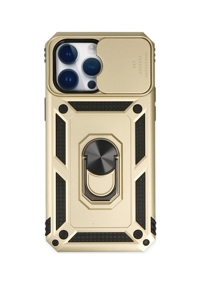 Apple iPhone Uyumlu,  14 Pro Max Kılıf Pars Lens Yüzüklü Silikon - Gold