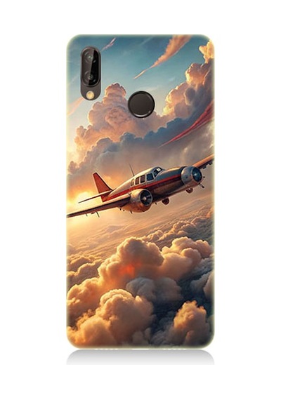 Huawei P20 Lite Uyumlu Bulutlarda Uçak Desenli Silikon Kılıf