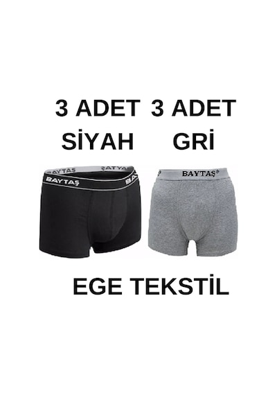 Baytaş Boxer Ekonomik 6Lı Paket 3 Adet Gri 3 Adet Siyah Gri - Siyah