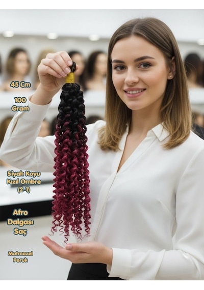 Afro Dalgası Saç Kıvırcık Siyah Koyu Kızıl Ombre