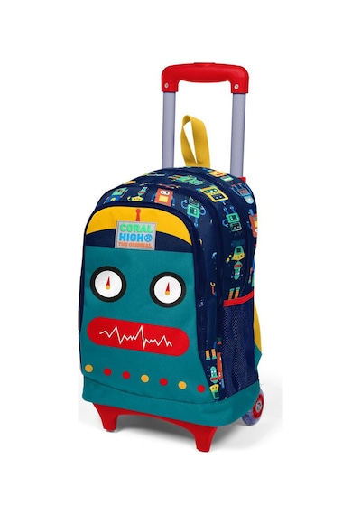 Coral High Kids Lacivert Civit Robot Desenli Üç Bölmeli Işıklı Tekerli Sırt Çantası 23380