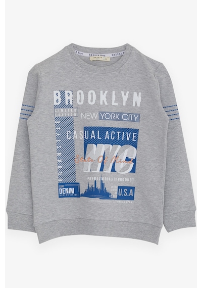 Breeze Erkek Çocuk Sweatshirt Yazı Baskılı 7-12 Yaş, Açık Gri Melanj Gri