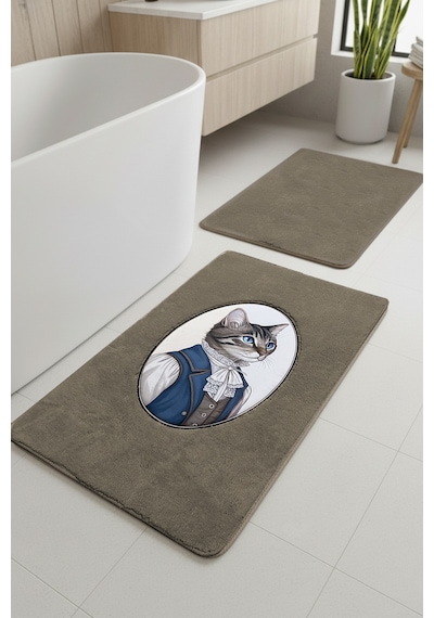 Modcat Taş 2li Nakışlı Banyo Paspası ,kaymaz Tabanlı 60x100 50x60 Cm Ekru
