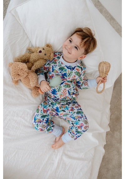 Dinozor Baskılı Color Shapes Çocuk Pijama Seti Mavi