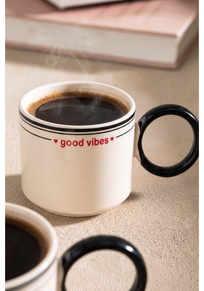 Siyah Good Vibes Stackable Halka Kulplu Fincan 2 Adet Çok Renkli
