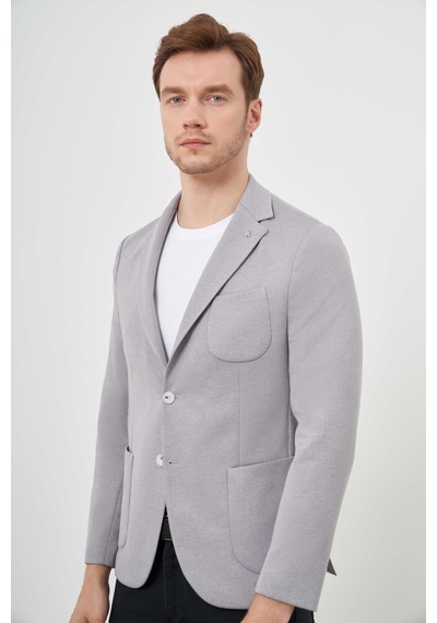 Morven Erkek Gri Örme Slim Fit Torba Cep Mono Yaka Spor Ceket 24ms002021100 Gri