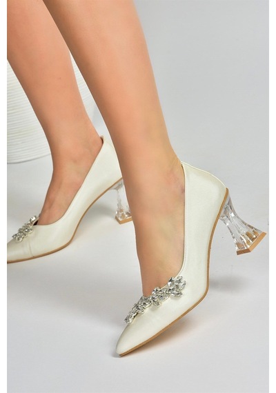 Fox Shoes Sedef Saten Kumaş Taşlı Kadın Ayakkabı M246014004 SEDEF