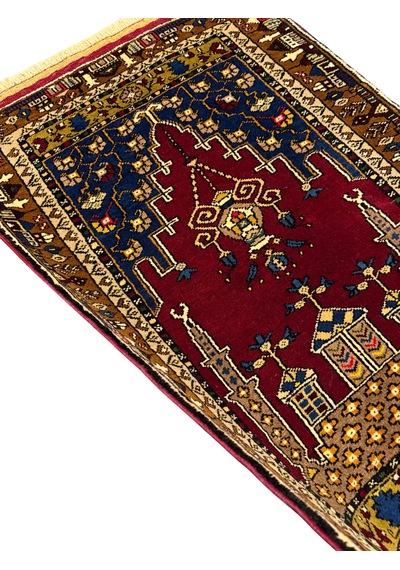 El Dokuma Sıfır Yahyalı Halısı Seccade 80x120 Kök Boya %100 Yün Namazlık Kırmızı