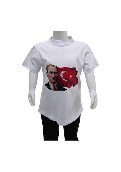 Kostüm Sarayı Ay Yıldızlı Atatürk Baskılı Beyaz Tişört Beyaz