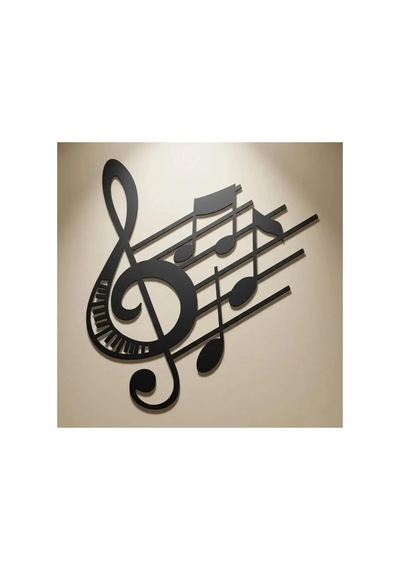 Sol Anahtarı Ve Notalar Metal Duvar Tablosu - Metal Duvar Sanatı - Beyaz - 30 X 30 Cm