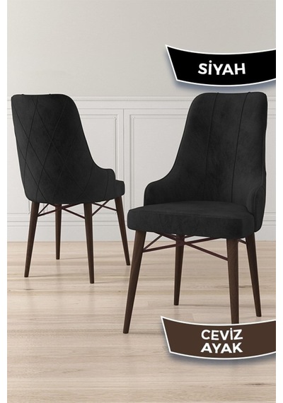 Canisa Neta Serisi, 1.sınıf Babyface Kumaş , Ceviz Gürgen Ayak, 8 Adet Siyah Mutfak Sandalye Sandalye Siyah Ayakları Ceviz