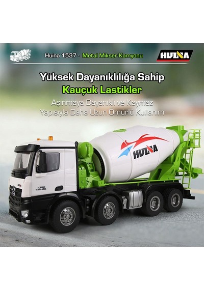 Huına 1537 1/14 12ch Profesyonel Rc Uzaktan Kumandalı İş Makinesi Metal Beton Mikser Çimento Kamyonu İnşaat Aracı Mixer Truck - Sesli Ve Işıklı