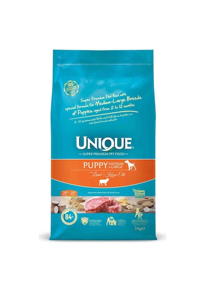 Unique Medium Large Puppy Kuzu Etli Yavru Köpek Maması 3 KG