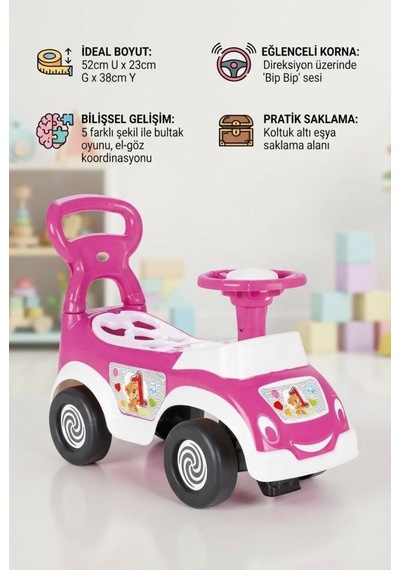 Bul-tak İlk Arabam - Çocuk İlk Adım Ve Bultak Oyuncak Eğitici 52 Cm Aktivite Arabası Pembe