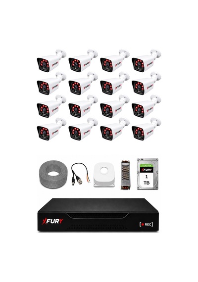 Fury 16 Kameralı Güvenlik Kamera Seti 2mp 1080p Full Hd 6 Atom Led Gece Görüşlü 1 Tb Hdd 5525