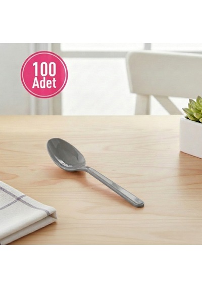 100 Adet Gri Plastik Lüx Parti Kaşığı