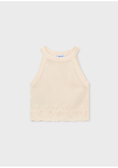 Kız Çocuk Halter Yaka Örme Bluz Ekru 3027 Ekru