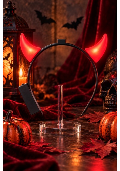 Halloween Işıklı Küçük Kırmızı Şeytan Boynuzlu Taç Cadılar Bayramı Parti Kostüm Aksesuarı