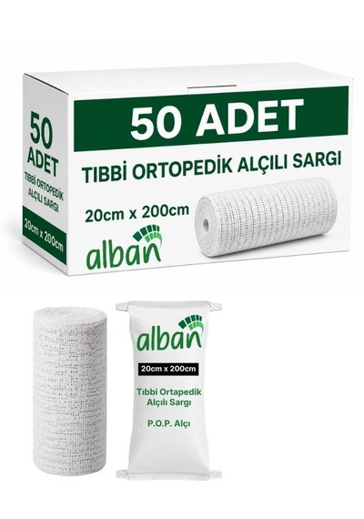 Alçılı Sargı Bezi 20 Cm X 2 M Ortopedik Medikal Alçı Bandaj Pop Toptan Koli 50 Adet Plaster Of Paris