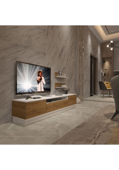 Decoraktiv Trendstyle 4s Mdf Tv Ünitesi Tv Sehpası - Beyaz Pera Beyaz - Meşe