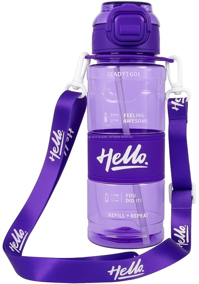 Hello Pipetli Suluk 800 Ml Renkli Askılı Su Şişesi Çocuk Ve Yetişkin Okul Seyahat İçin Gıda Sınıfı Plastik Sızdırmaz Matara Mor