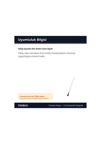 Trobus Tofaş Uyumlu Oto Anten Uzun Siyah