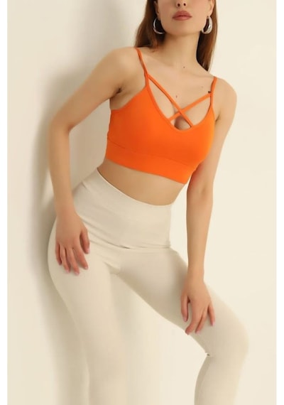 Ön Çapraz Askılı Crop Bluz - S504576 Turuncu