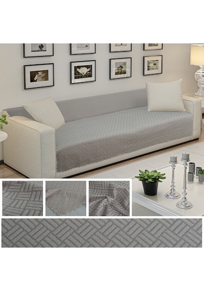 Kaymaz Tabanlı Koltuk Örtüsü 175x215 Cm Altı Polarlı, Örme Kumaş, Çekyat Ve Kanepe Uyumlu Antrasit