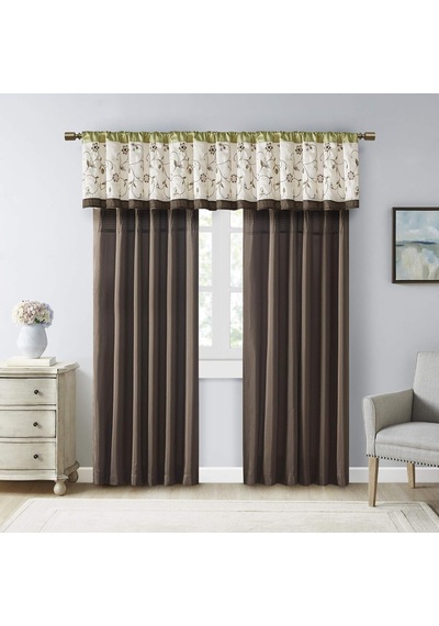 Serene Nakış Oda-koyu Saçaklı Pencere İşlem Çubuğu Cep/arka Sekme Kısa Drape, 127 X 45 Cm, Yeşil Çok renkli