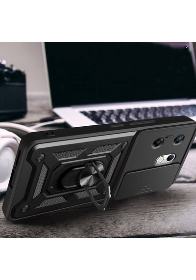 Zore İnfinix Zero 30 4g Kılıf Magnetik Standlı Kamera Korumalı Sürgülü Vega Kapa Mavi