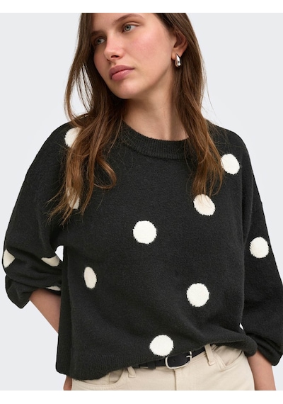 Only Onlrıca Ls Detaıl O-neck Siyah - Beyaz Kadın Kazak 15375856
