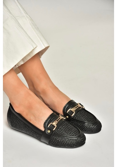 Fox Shoes U250029017 Siyah Hasır Kadın Babet Siyah-hasir Siyah