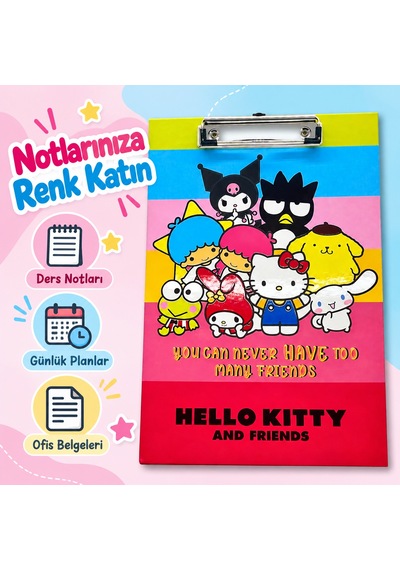 Bakgelal Hello Kitty And Friends Renkli Metal Klipsli Dosya Ve Sekreterlik Çok Sayıda Arkadaş Tasarımlı Bloknot Altlığı - 9040458601795