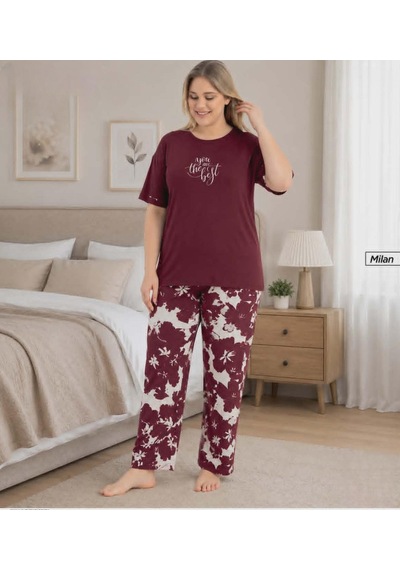 Pijamoni Kadın Milan Büyük Beden Bisiklet Yaka Kısa Kol İnce Pijama Takımı 7665/13b - 1 Adet Bordo Pijamoni Kadın Milan Büyük Beden Bisiklet Yaka Kısa Kol İnce Pijama Takımı 7665/13b - 1 Adet Bordo
