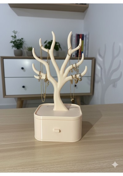 Takı Standı Ağaç Tasarımlı Çekmeceli Takı Organizer Kolye Bileklik Askılığı Dekoratif
