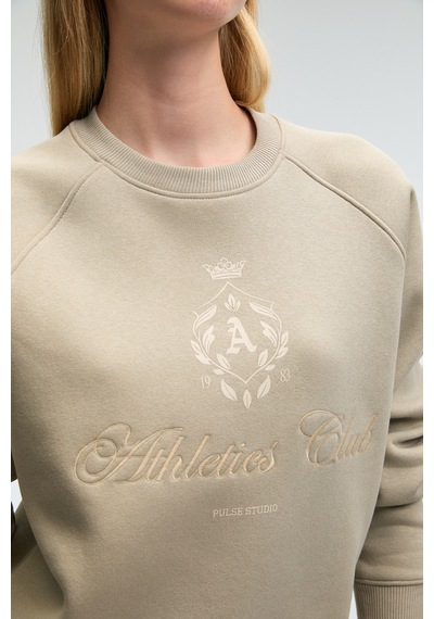 ETHIQUET MIRE AN Kadın Baskılı Yuvarlak Yaka Regular Fit Taş Rengi Sweatshirt