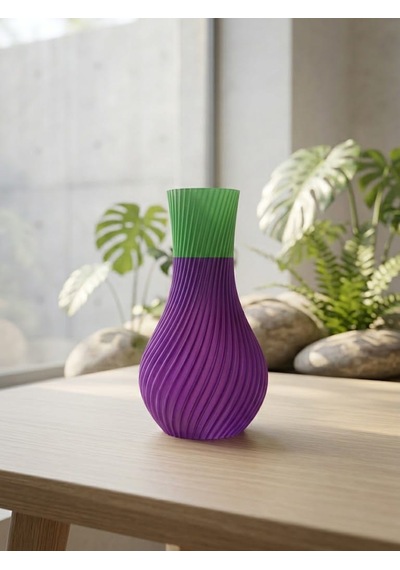 Dekoratif Vazo, 15 cm, 3D Baskı (Mor+Yeşil , Tip 2)