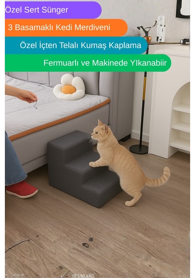 Kediler İçin Tasarlanmış 3 Basamaklı Tırmanma Merdiveni