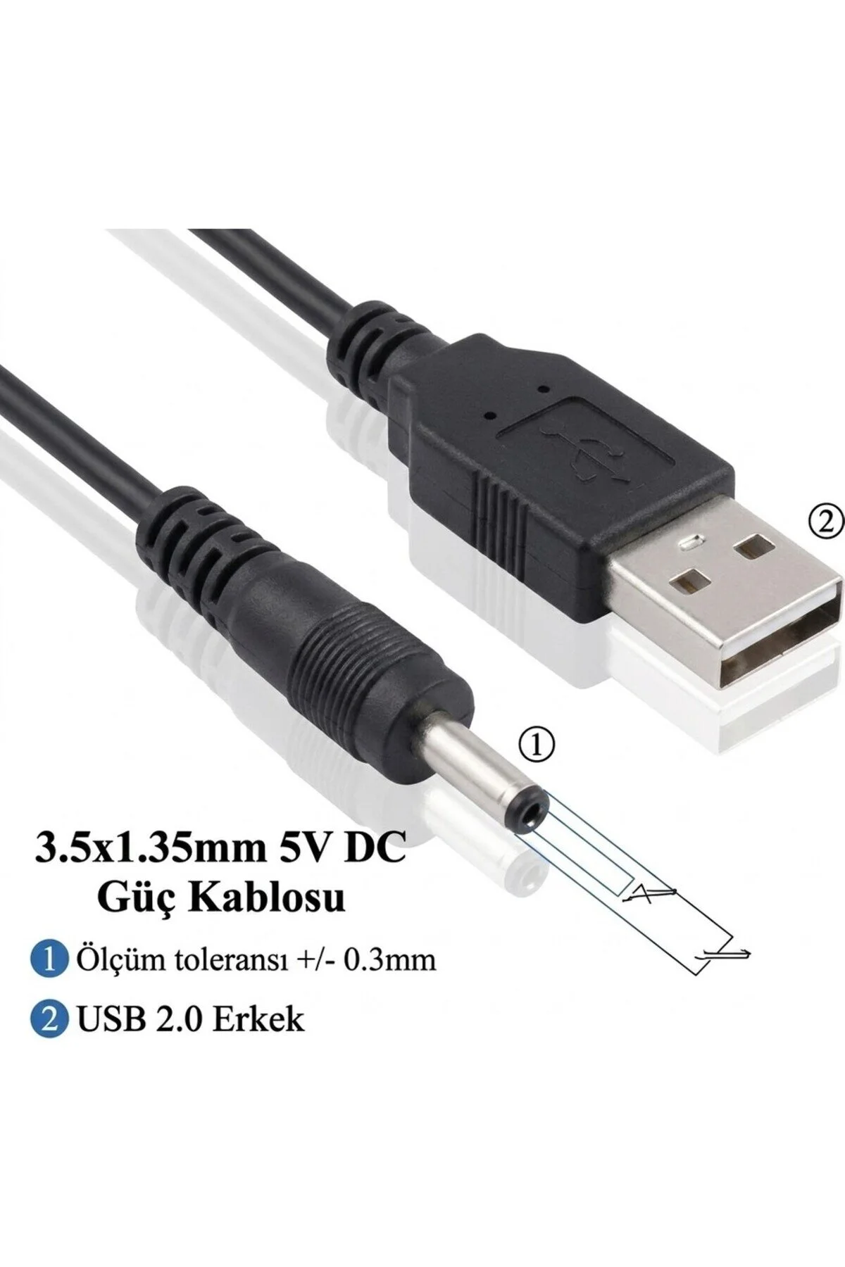 1 Metre Usb To 3.5mm 1.35mm Plug Tip Connector Notebook Tablet Pc 5v Dc Power Cord Cable Erkek Dc Güç Adaptör Kablosu 1mt Dc Kablo 001