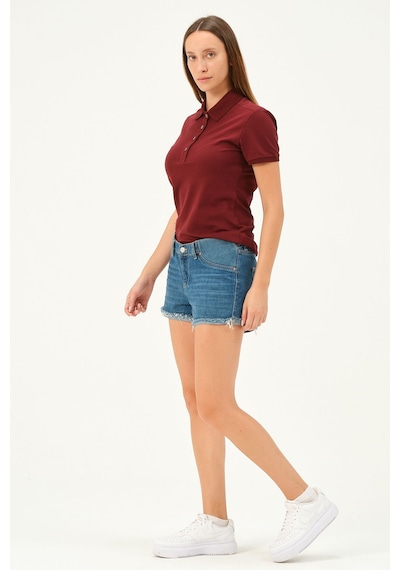 Msw Kadın Kısa Kollu Regular Fit Polo Yaka T-shirt Koyu Bordo