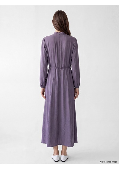 Lcw Modest Lila Dik Yaka Kuşaklı Modal Karışımlı Elbise