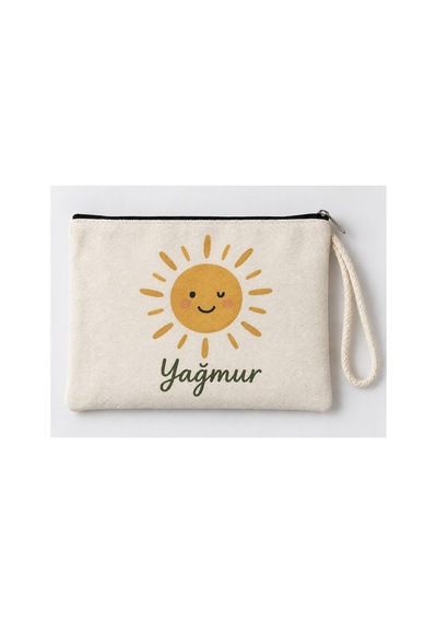Kişiye Özel Gülümseyen Güneş Baskılı Fermuarlı Makyaj Çantası Bozuk Para Cüzdanı Clutch