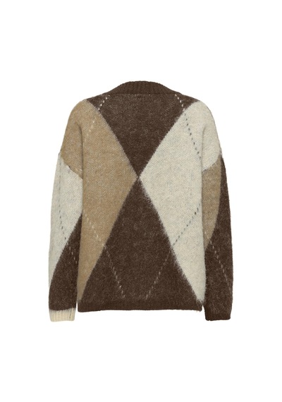 Only Noeme Life Jacquard V-neck Kadın Triko Hırka Jakarlı V Yaka Cardigan Kahverengi