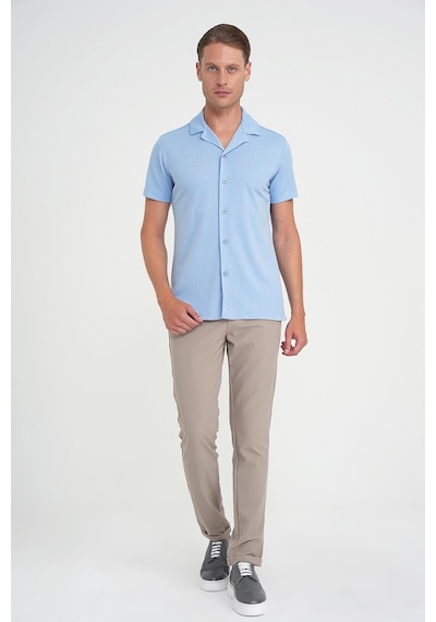 Efor Slim Fit Apaş Yaka Modal Karışımlı Kısa Kol Mavi Gömlek G 1590 Mavi
