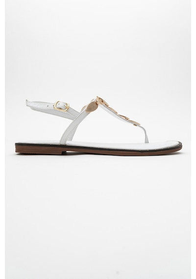 Luvishoes Luvi Shoes Marea Beyaz Hakiki Deri Parmak Arası Gold Tokalı Kadın Sandalet Beyaz