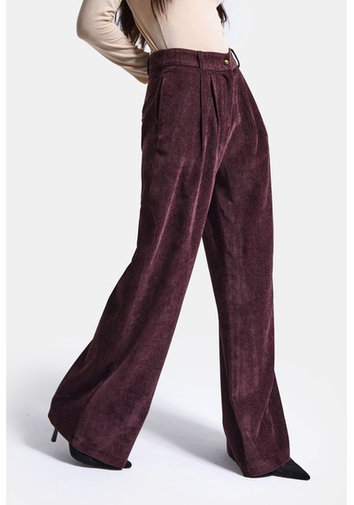 Kadın Bordo W6-52 Straight Crop Pürüzsüz Velvet Kadife Kumaş Pantolon